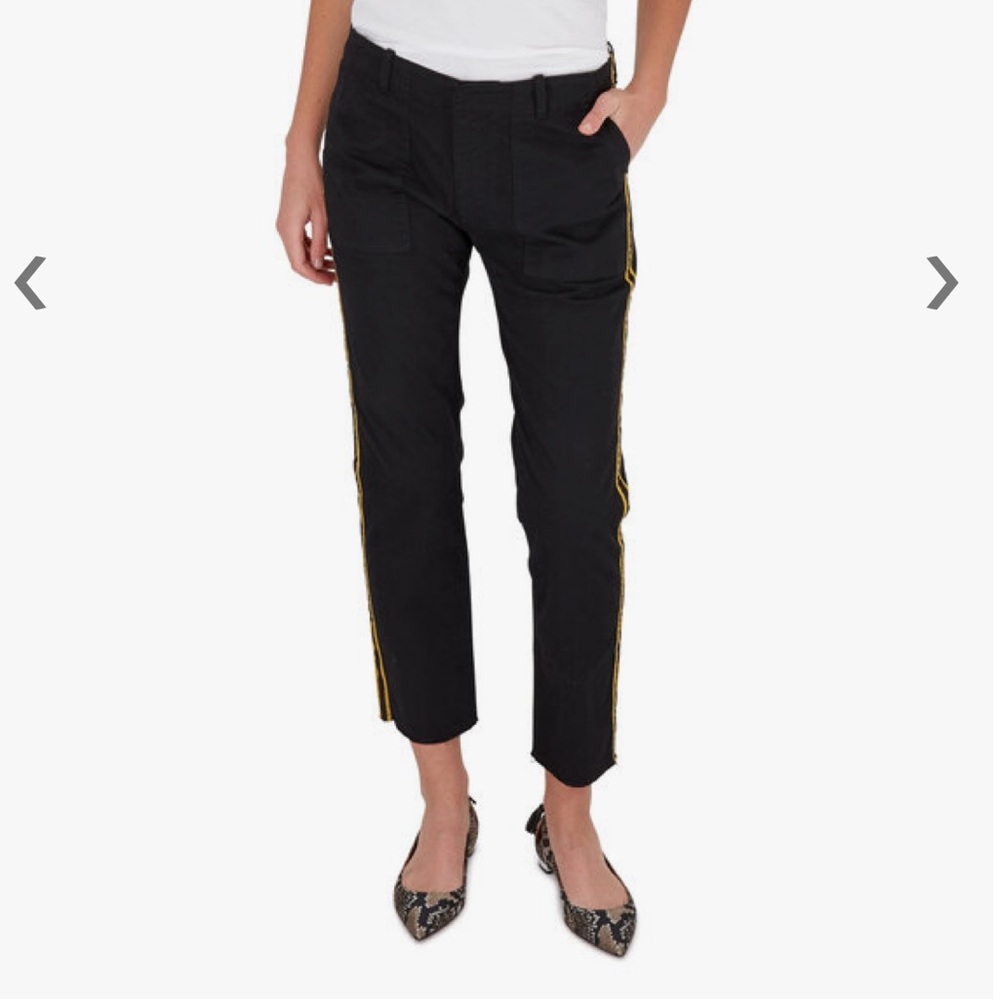 NILI LOTAN Jenna Jet Black Gold Striped Cropped Pant Designer, Size 8 Raw Hem